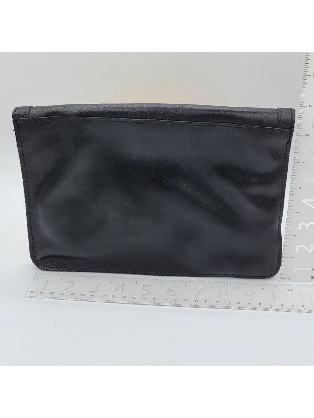 Vintage Black Leather Clutch Handbag #2758 - Picture 4 of 14
